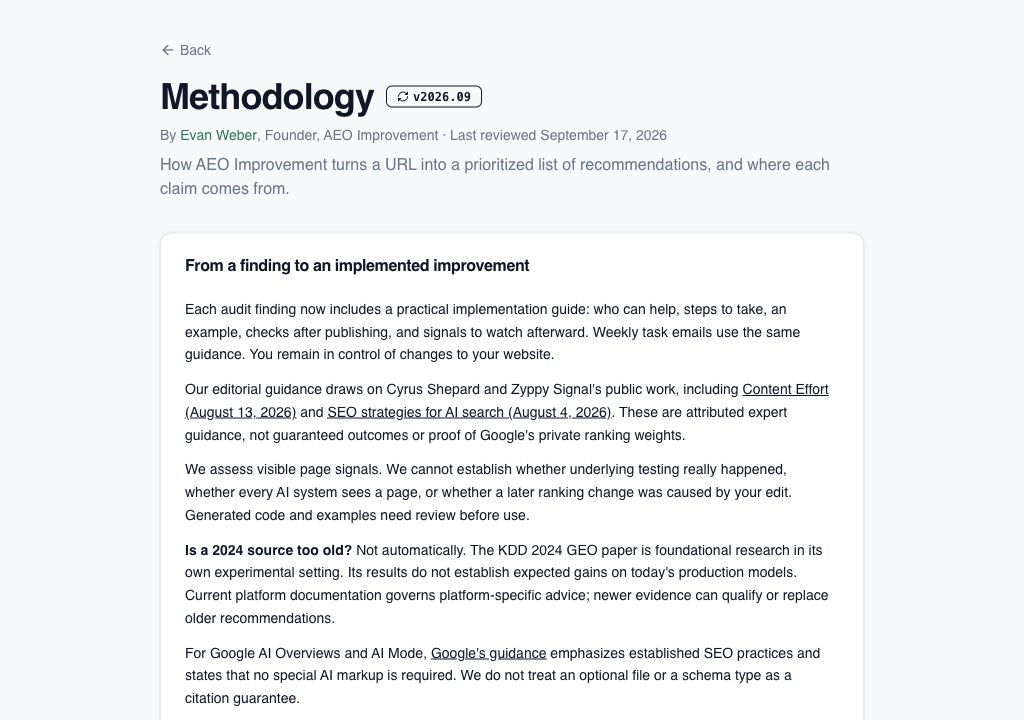 AEO Improvement AI search visibility platform