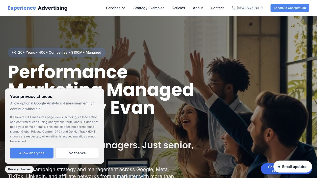 Experience Advertising performance marketing agency website