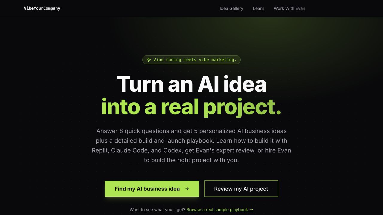 Vibe Your Company AI business idea platform